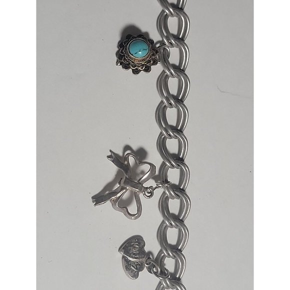 Southwest Native Turquoise Charm Bracelet Sterling Silver - Picture 5 of 11